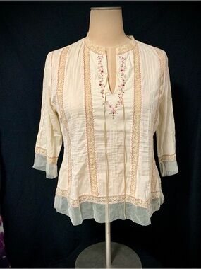 III State Embroidered Lace Boho Peasant Top Women’s 14W NWOT